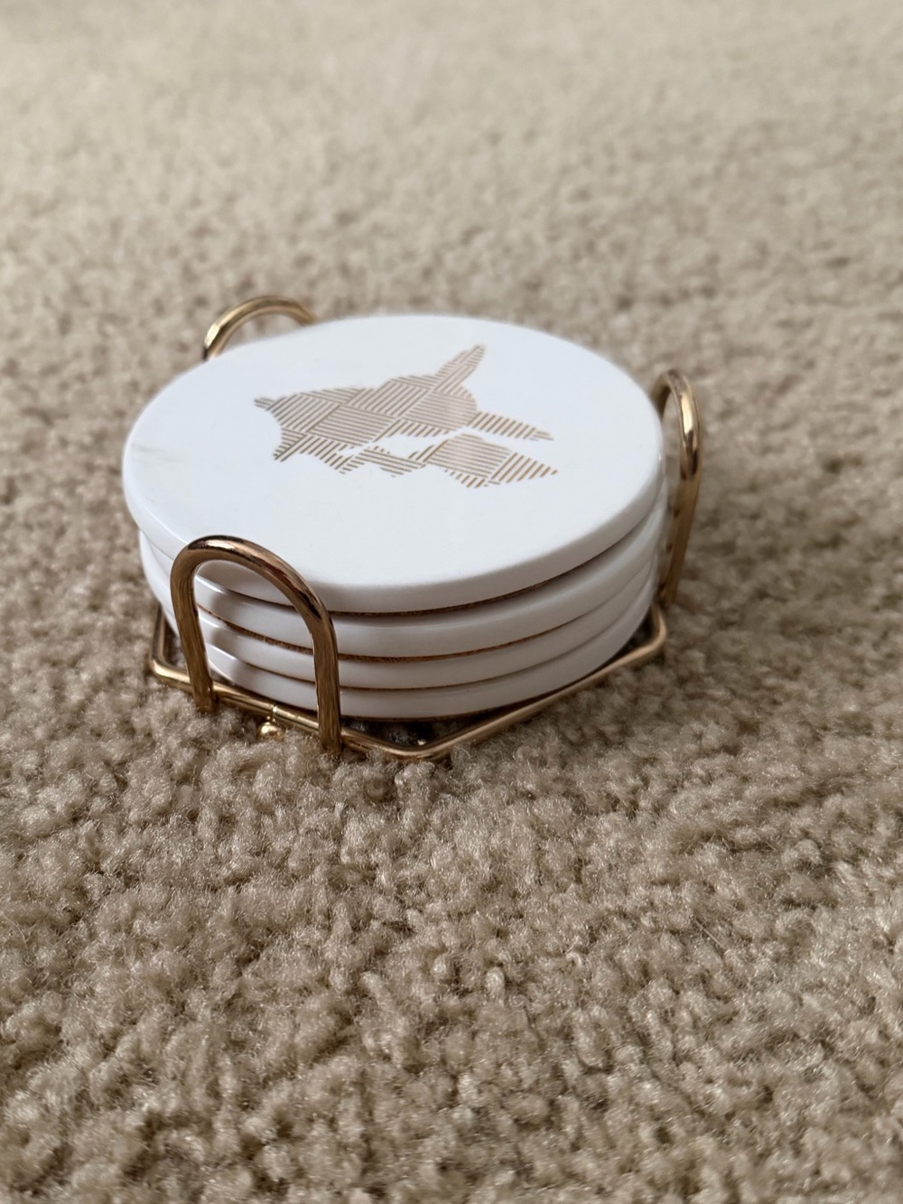 White Ceramic Pikachu Coaster Set with Gold Holder
